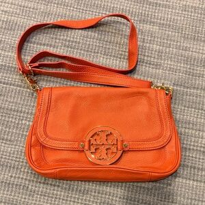 Tory Burch Vibrant Orange Leather  Crossbody Bag